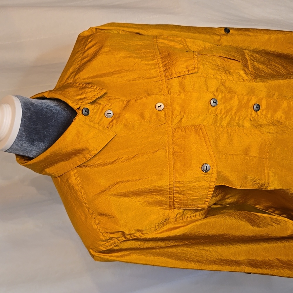 Vintage 90s Joan Harper Mustard Yellow Button Up Blouse Shoulder Pads Sz 8